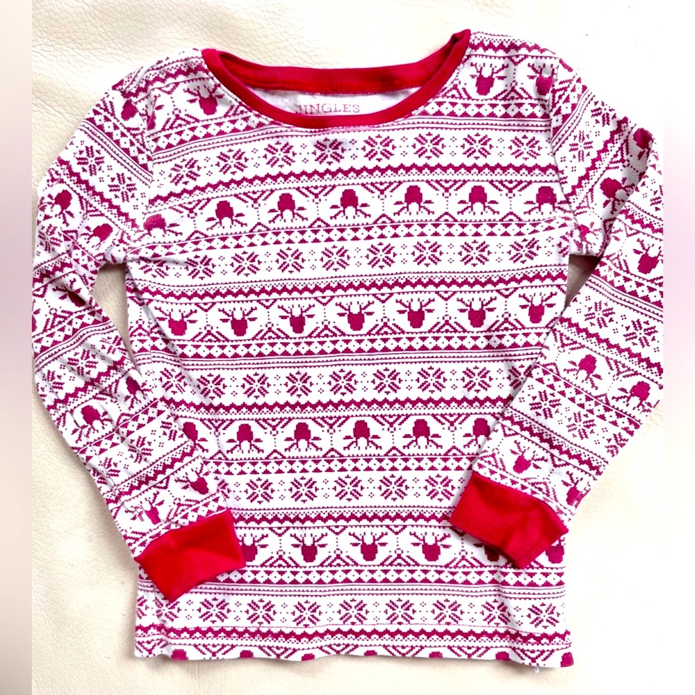 💥4/$20💥4T Reindeer Snowflake Fair Isle Style T-Shirt Pajama Top, Long Sleeves